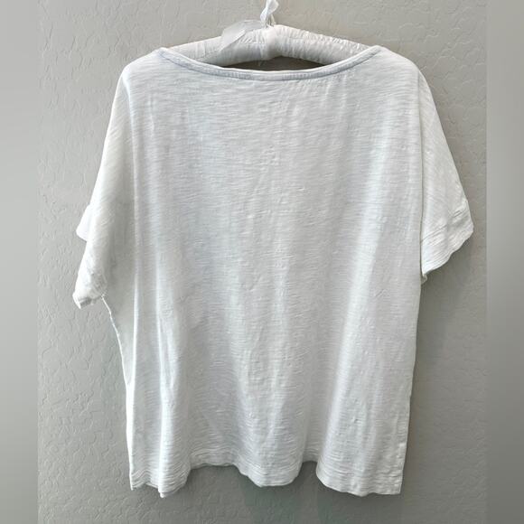 CHICO'S | White Boho Patchwork Detail Bateau Neck Short Sleeve Tee | XL - Picture 6 of 9